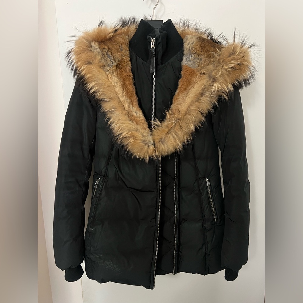 Mackage Black Puffer Jacket with Faux Fur Hood